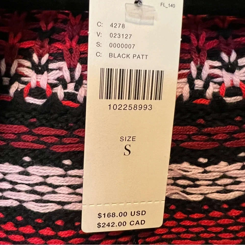 NWT Anthropologie x Beach Riot Black Red Fair Isle Sweater Cardigan Size Small